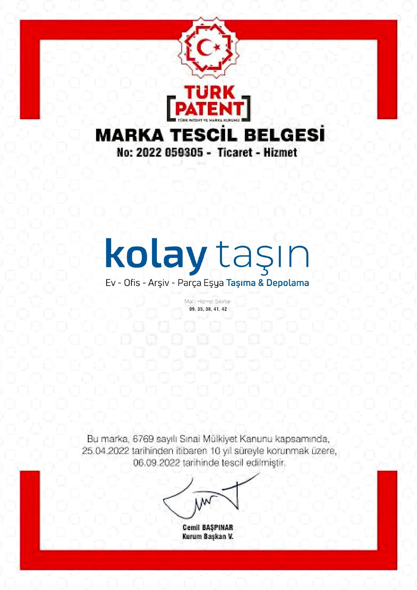 kolay taşın nakliyat marka tescil